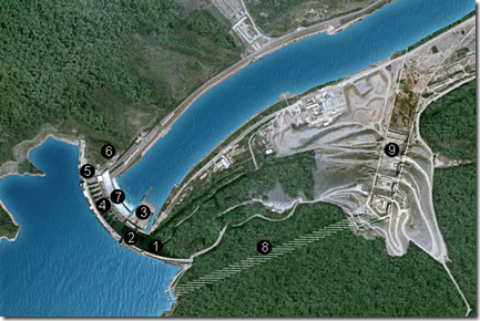 Схема расположения основных узлов Саяно-Шушенской ГЭС