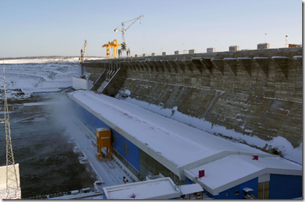Богучанская ГЭС в феврале 2014 года. Фото пресс-службы РусГидро