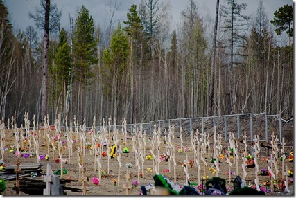 Перенесенные захоронения из зоны затопления Богучанской ГЭС на Покровском кладбище в городе Кодинске (Красноярский край). Фото: Платон Терентьев