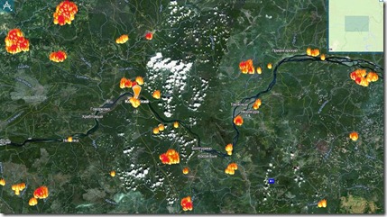Лесные пожары в районе Кодинска (данные МЧС РФ)