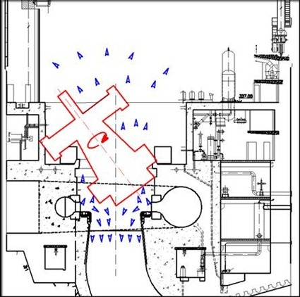 Рис. 3 Активная фаза аварии - разрушение статора и строительных конструкций