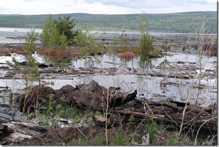 Июль 2012 г. Заполнение водохранилища Богучанской ГЭС. Территория нижнего склада исправительно-трудовой колонии №9 (ИТК-9) у п. Болтурино Красноярского края