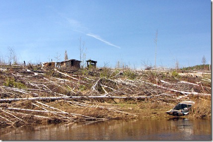 Лесосводка в бассейне реки Кова в зоне затопления Богучанской ГЭС, май 2011. Фото: Виталий Сквош